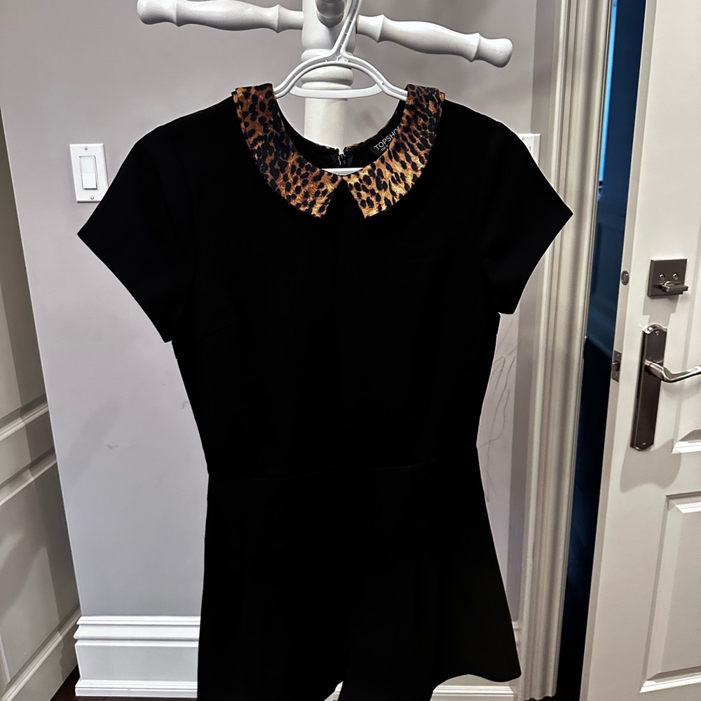 Black Dress with Leopard Print Collar